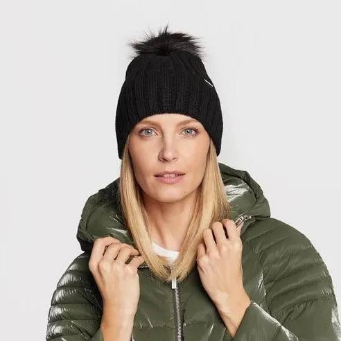 Converse Black Pom Pom Beanie - Winter Knit Hat for Men & Women - Cozy & Stylish for Cold Weather, Outdoor Activities, and Casual Wear