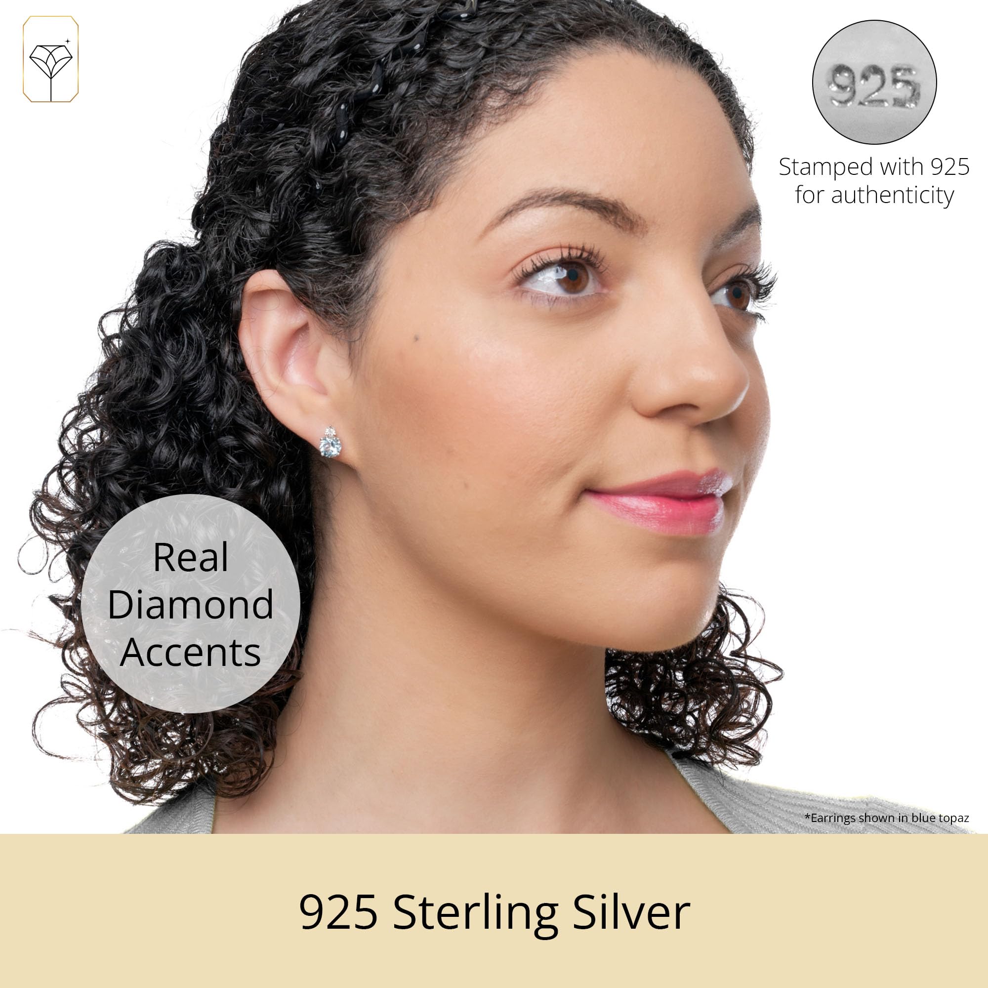925 Sterling Silver 7mm Round Gemstone & Diamond Halo Stud Earrings for Women - Birthstone Jewelry with Push Backs by MAX+STONE | Perfect Gift for Birthday, Anniversary & Special Occasions