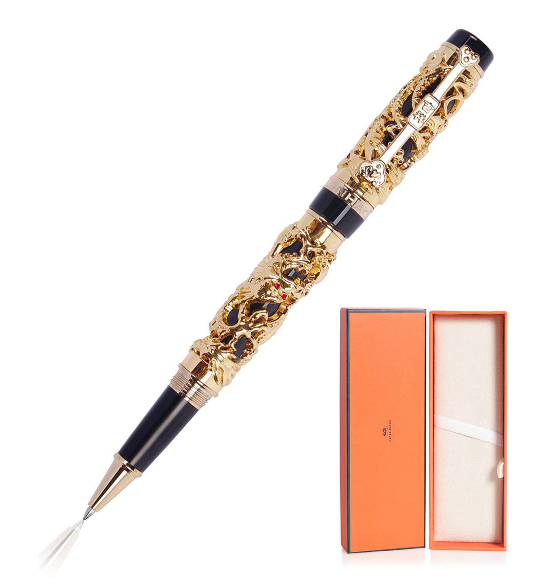 Jinhao Dragon Phoenix Rollerball Pen - Premium Metal Embossed Fountain Pen Set with Gift Case | Luxury Writing Instrument for Office, Business Gifts & Calligraphy Enthusiasts