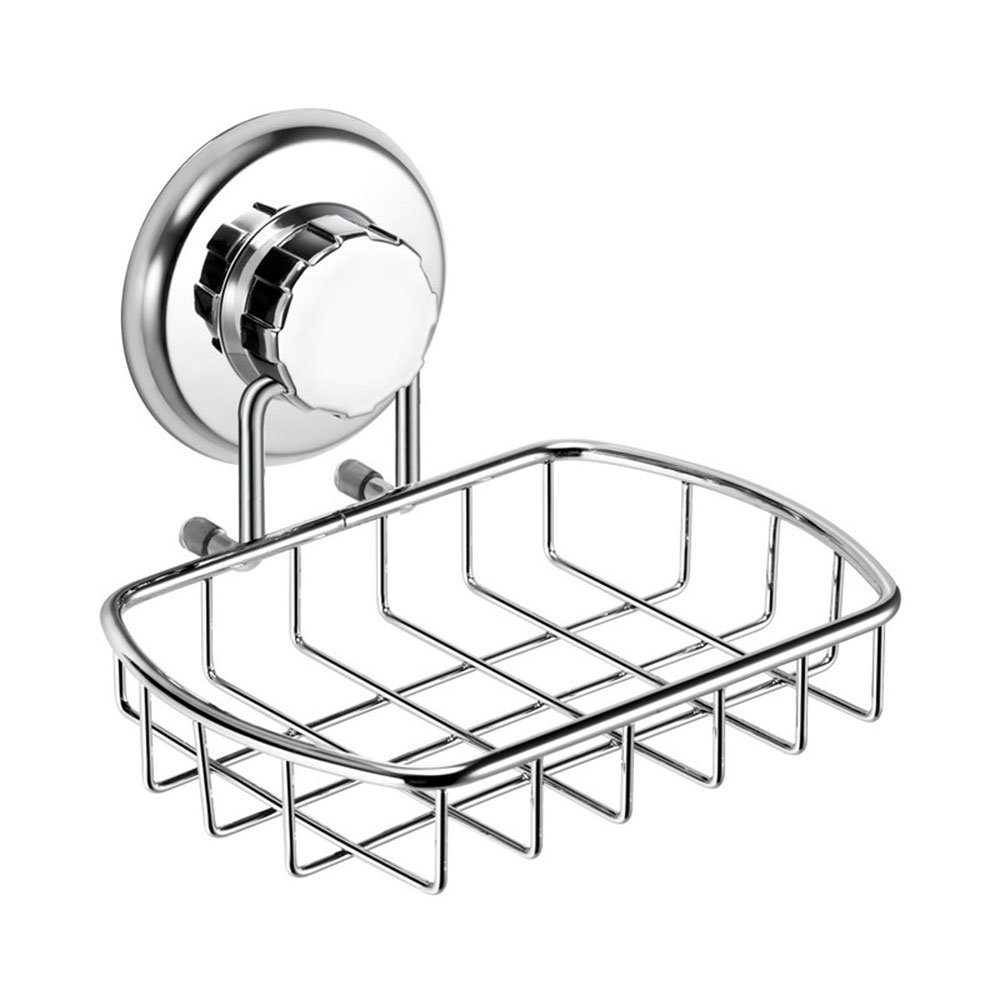 Super Strong Vacuum Suction Cup Soap Dish - Heavy Duty Stainless Steel Sponge Holder for Bathroom & Kitchen (Chrome Finish) | Perfect for Shower, Sink & Countertop Organization