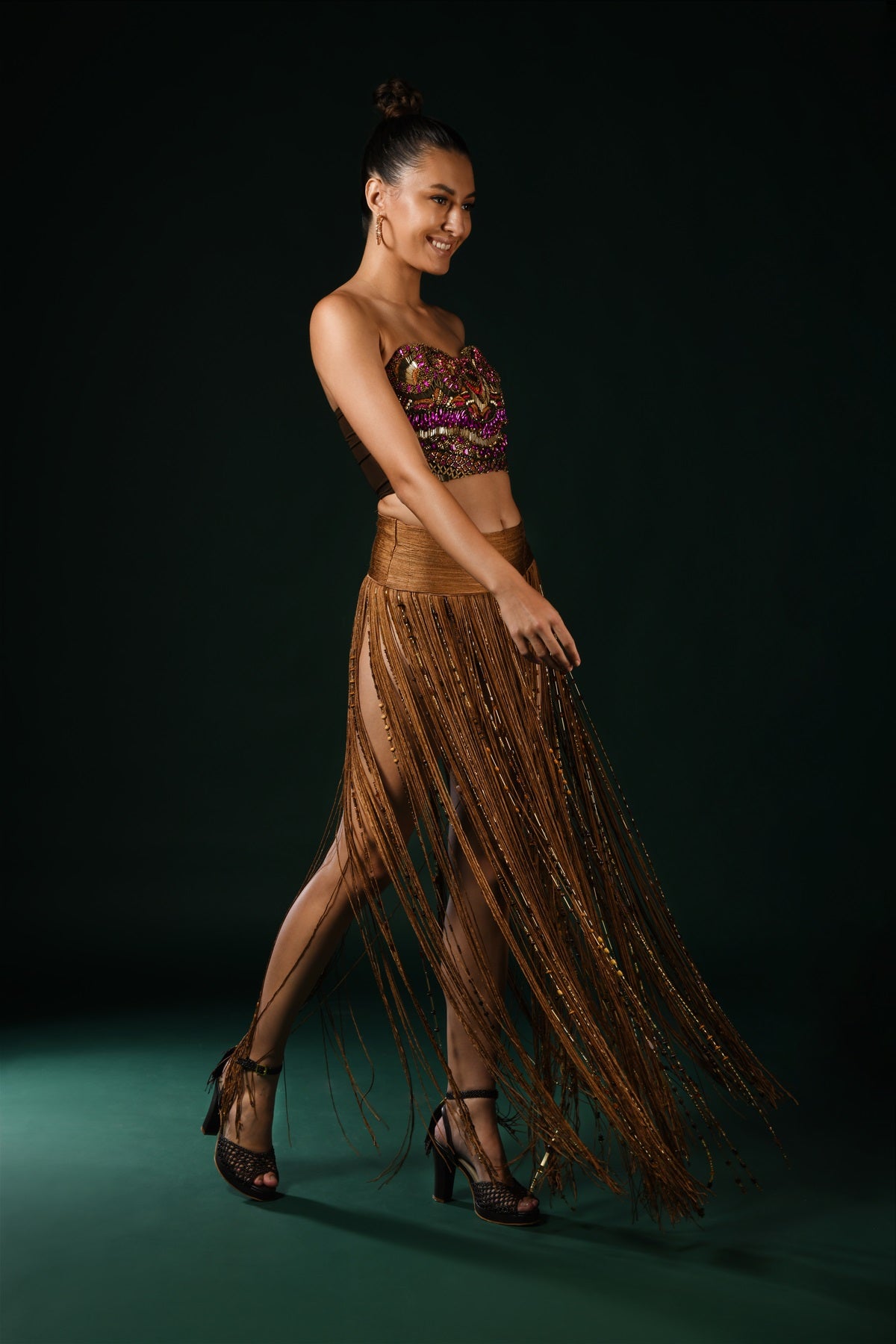 Elegant Silk Fringed Skirt with Beaded Tassels - Boho Chic Maxi Skirt for Women, Perfect for Festivals, Beach Vacations and Summer Parties