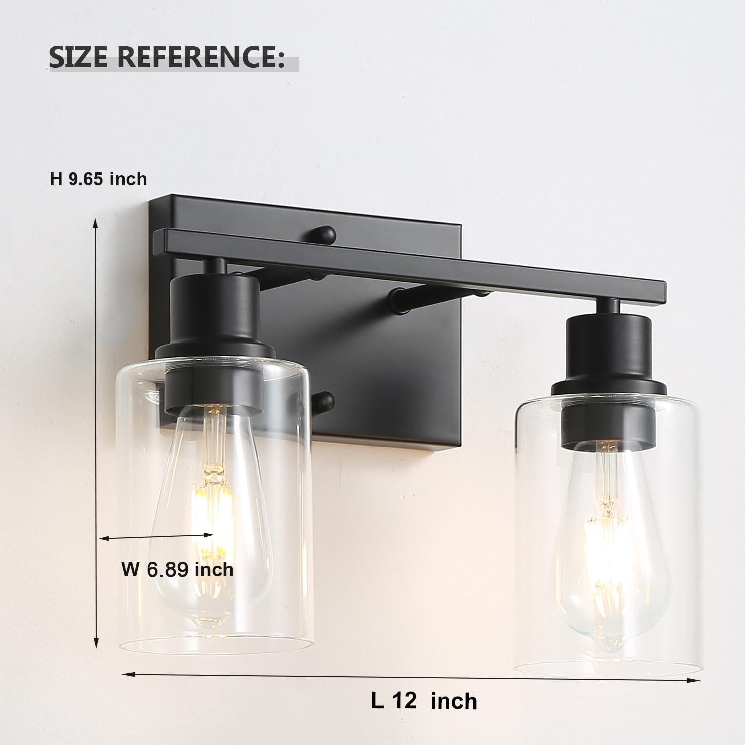 EMONG 2-Light Matte Black Bathroom Vanity Light Fixture with Glass Shade - Modern Wall Sconce Lighting for Bathroom, Mirror, Farmhouse & Hallway - Perfect for Vanity Makeup, Shaving & Ambient Lighting