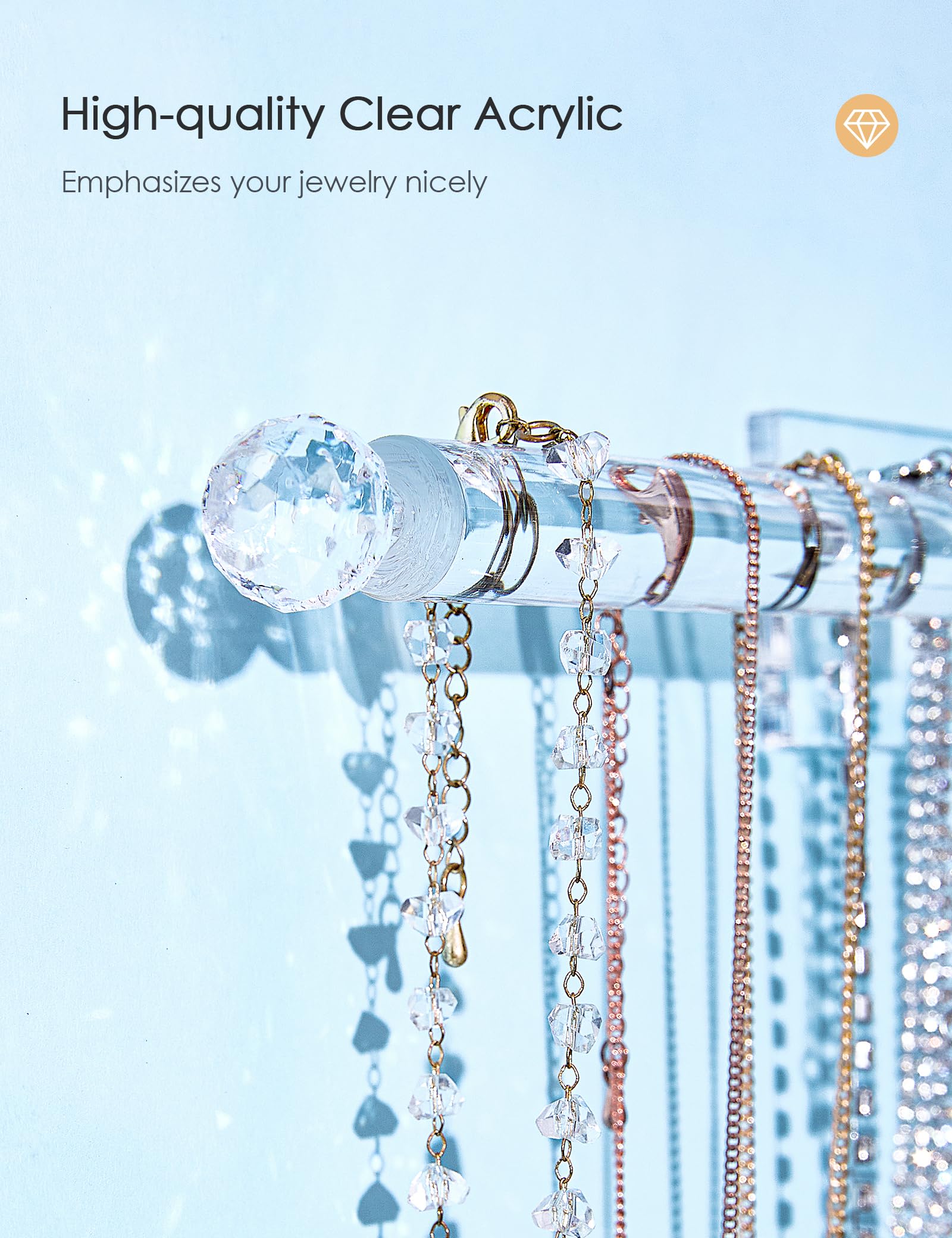 Acrylic Jewelry Organizer - 2-Pack Wall Mount Headband Holder, Bracelet Display Stand, Claw Clip & Necklace Organizer with Hooks for Baseball Caps, Watches, Hair Ties - Perfect for Bedroom, Bathroom & Closet Storage