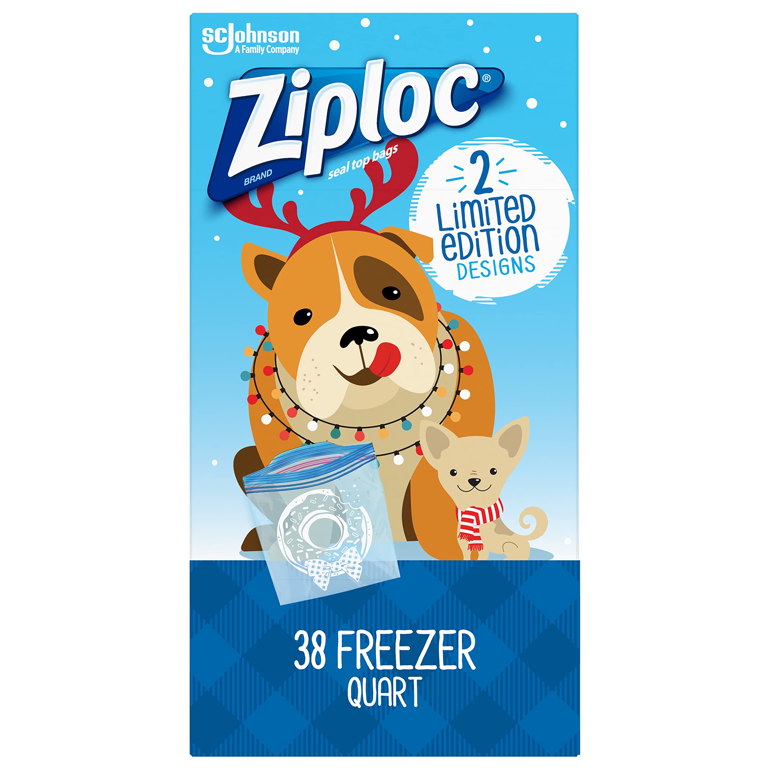 Ziploc Gallon Food Storage Freezer Bags with Grip 'n Seal Technology - 38 Count Holiday Design Bags for Easy Opening & Closing | Perfect for Meal Prep, Freezing Leftovers & Holiday Food Storage