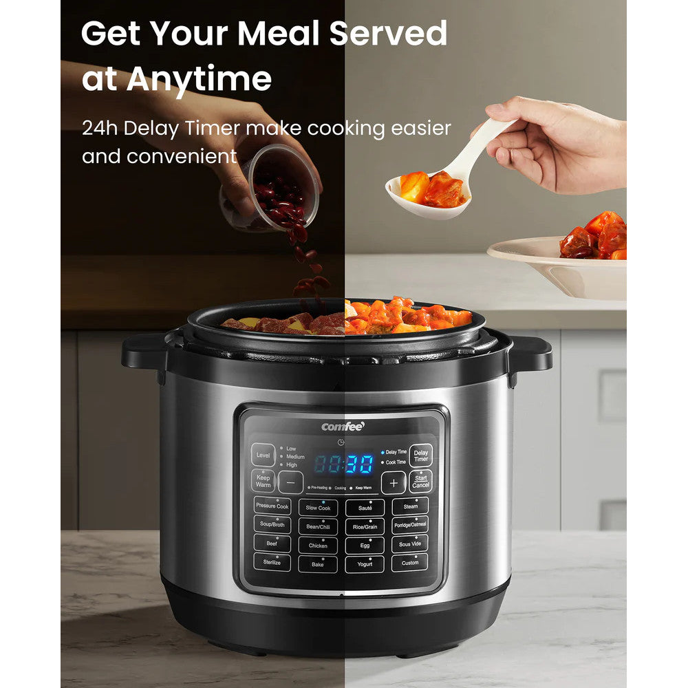 COMFEE CPC80D7ASB 8 Quart Electric Pressure Cooker with 10-in-1 Functions - Fast & Safe Cooking for Family Meals, Soups, Rice & More (Blemished Packaging with Full Warranty) - Perfect for Home Kitchens, Meal Prep & Busy Families