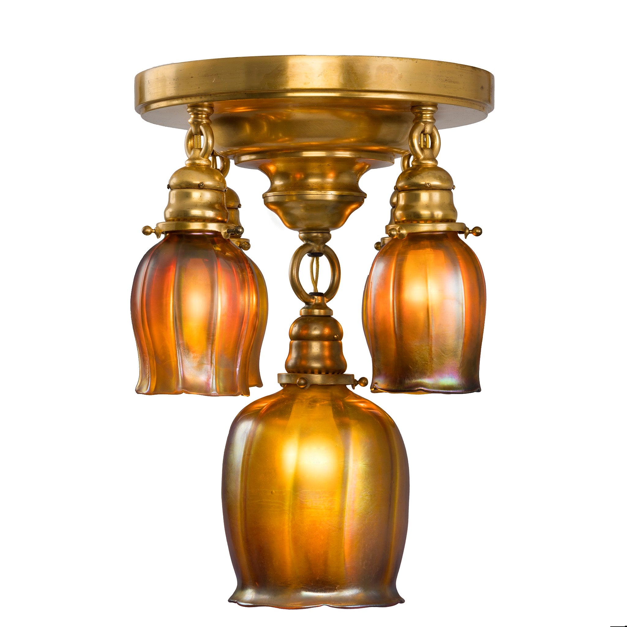 Tiffany Studios New York Five-Light Tulip Ceiling Fixture - Vintage Stained Glass Chandelier for Dining Room, Living Room & Bedroom Lighting