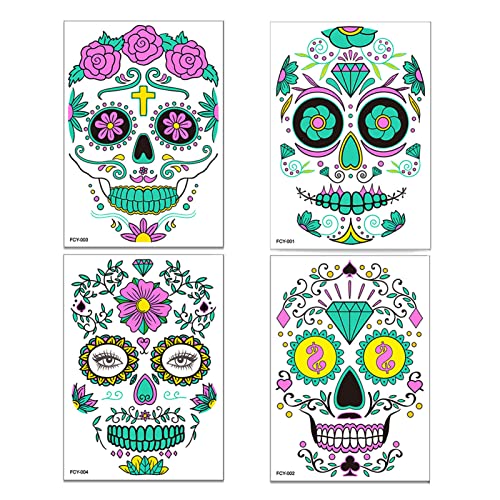Layfuz Halloween Temporary Tattoos - Glow in the Dark Scary Face & Body Stickers for Kids & Adults - Perfect for Halloween Parties, Cosplay & Costume Contests