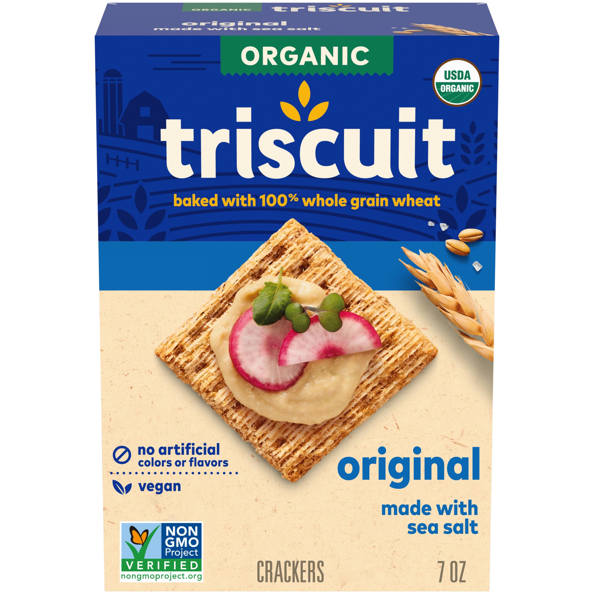 Organic Whole Grain Wheat Crackers | Triscuit Original | Vegan & Gluten-Free Snacks | Healthy Lunch Box & On-The-Go Snacking | 7 oz Pack