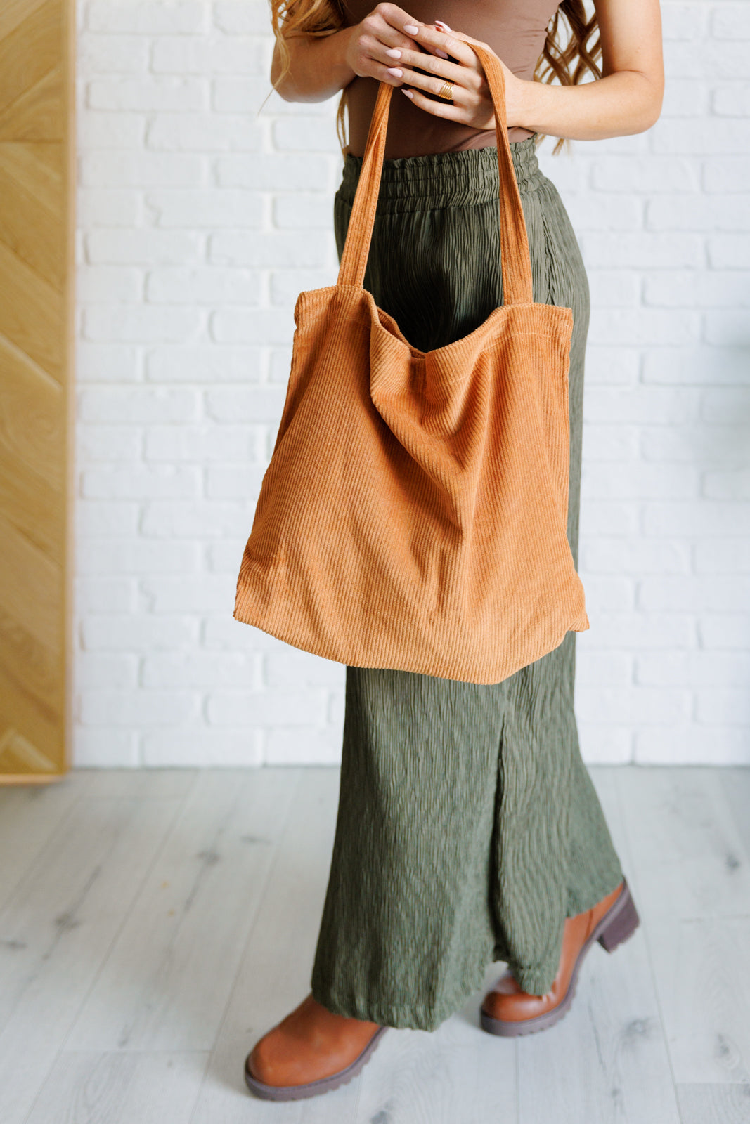 Stylish Brown Corduroy Tote Bag for Women - Perfect Last Minute Gift for Work, Travel & Shopping