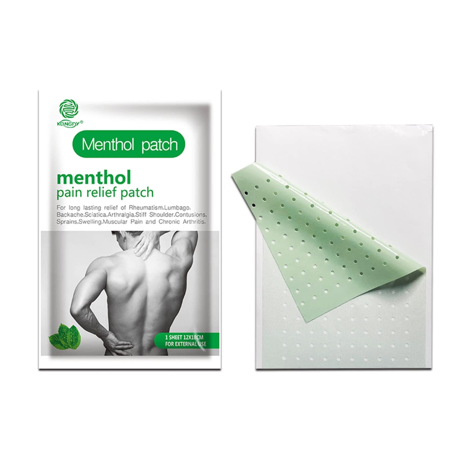 KONGDY 12x18cm Menthol Pain Relief Patches - Extra Large Cooling Patches for Back, Neck, Shoulder & Knee Pain - Low Capsaicin Formula (10 Count) - Perfect for Post-Workout Recovery & Chronic Pain Management