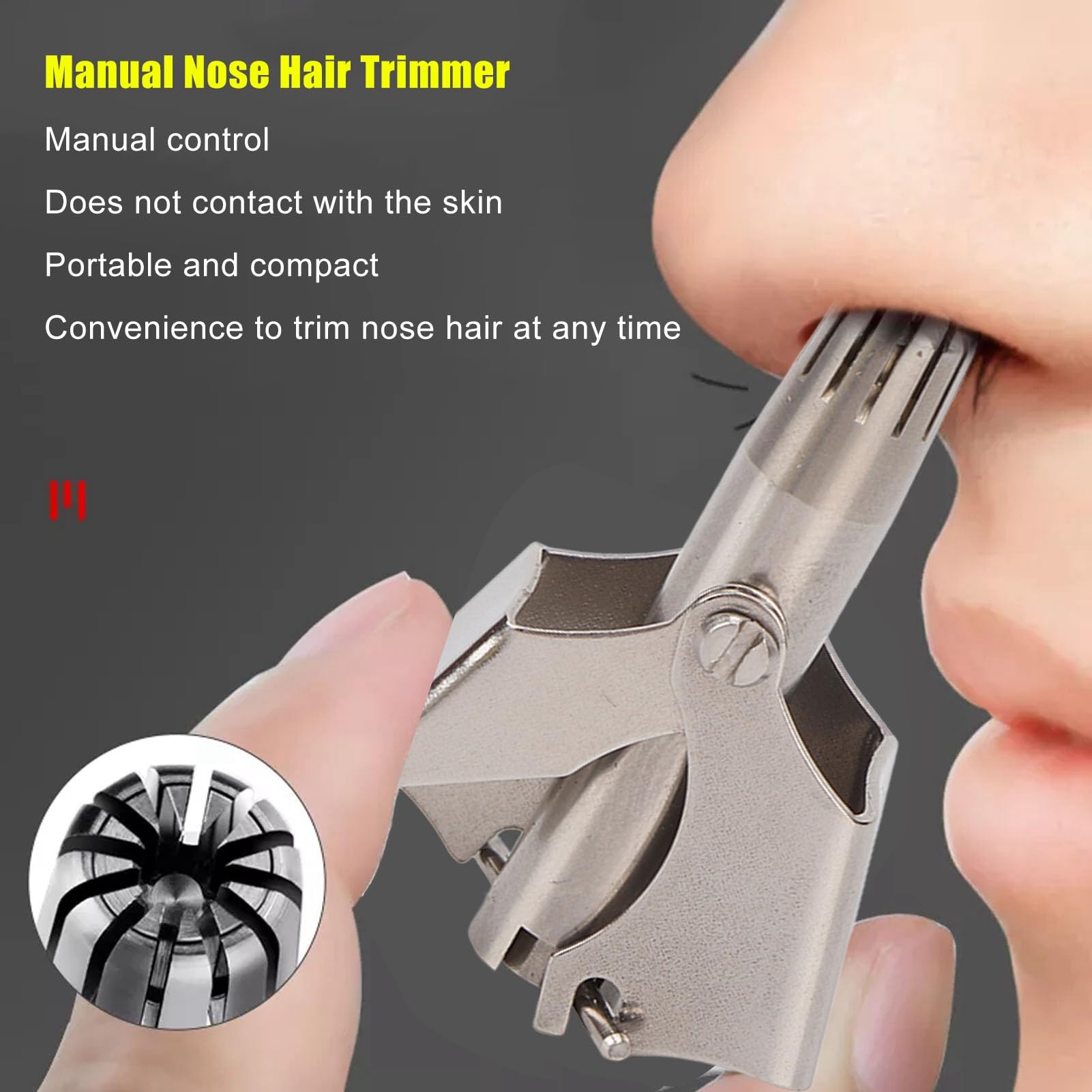 360° Rotating Stainless Steel Manual Nose Hair Trimmer for Men - Round Head Design for Safe & Precise Grooming | Perfect for Travel, Home & Office Use