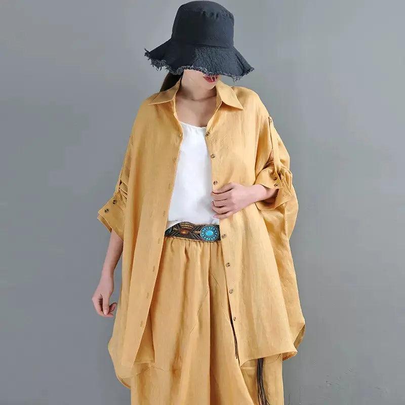 Stylish Summer Linen Blouse with Lapel Cardigan Design - Perfect for Office Wear, Casual Outings & Beach Cover-ups