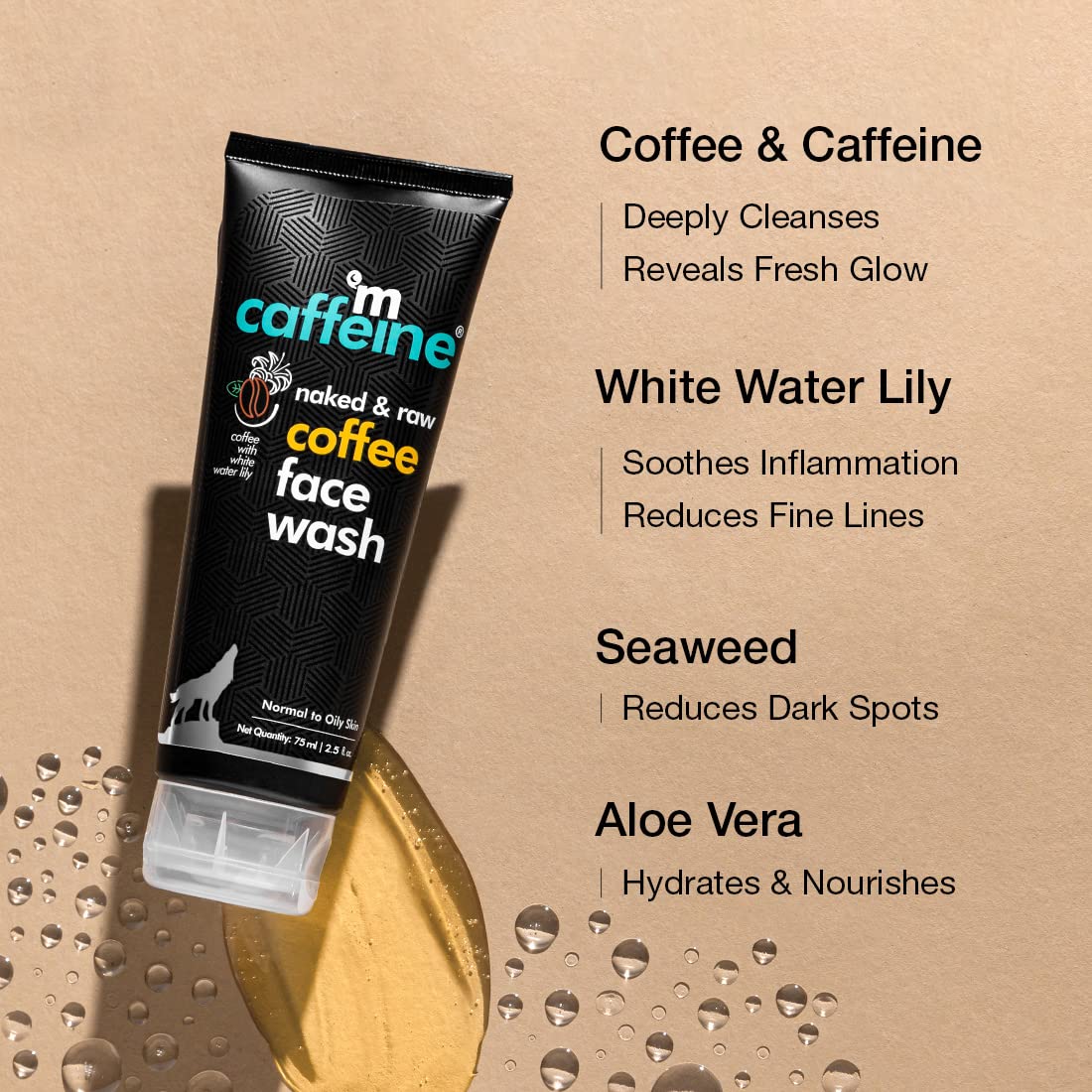 mCaffeine Coffee Face Wash for Tan Removal - Oil Control & Brightening Cleanser for Men & Women - Suitable for Oily & Normal Skin - Daily Use in Hot & Humid Weather - 75ml | Perfect for Morning Routine & Post-Workout Skincare