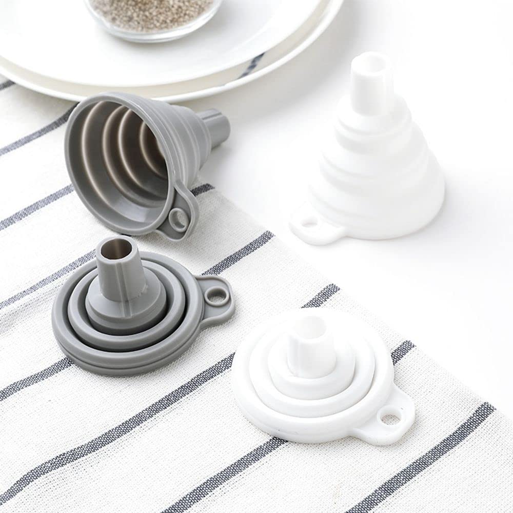 Mini Silicone Collapsible Funnel for Filling Bottles - Portable, Flexible, Foldable Kitchen Funnel for Liquid, Oil & Powder (Grey) | Perfect for Travel, Camping & Home Use