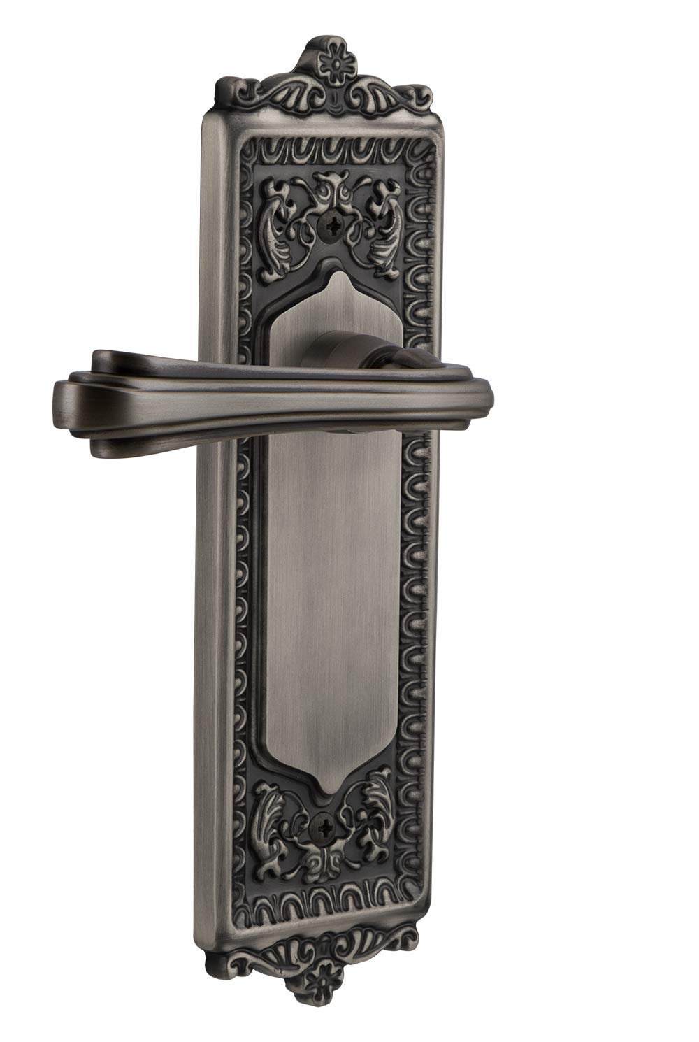 Nostalgic Warehouse Egg & Dart Plate Passage Fleur Lever in Antique Pewter - Vintage Door Handle for Classic Home Decor & Interior Design