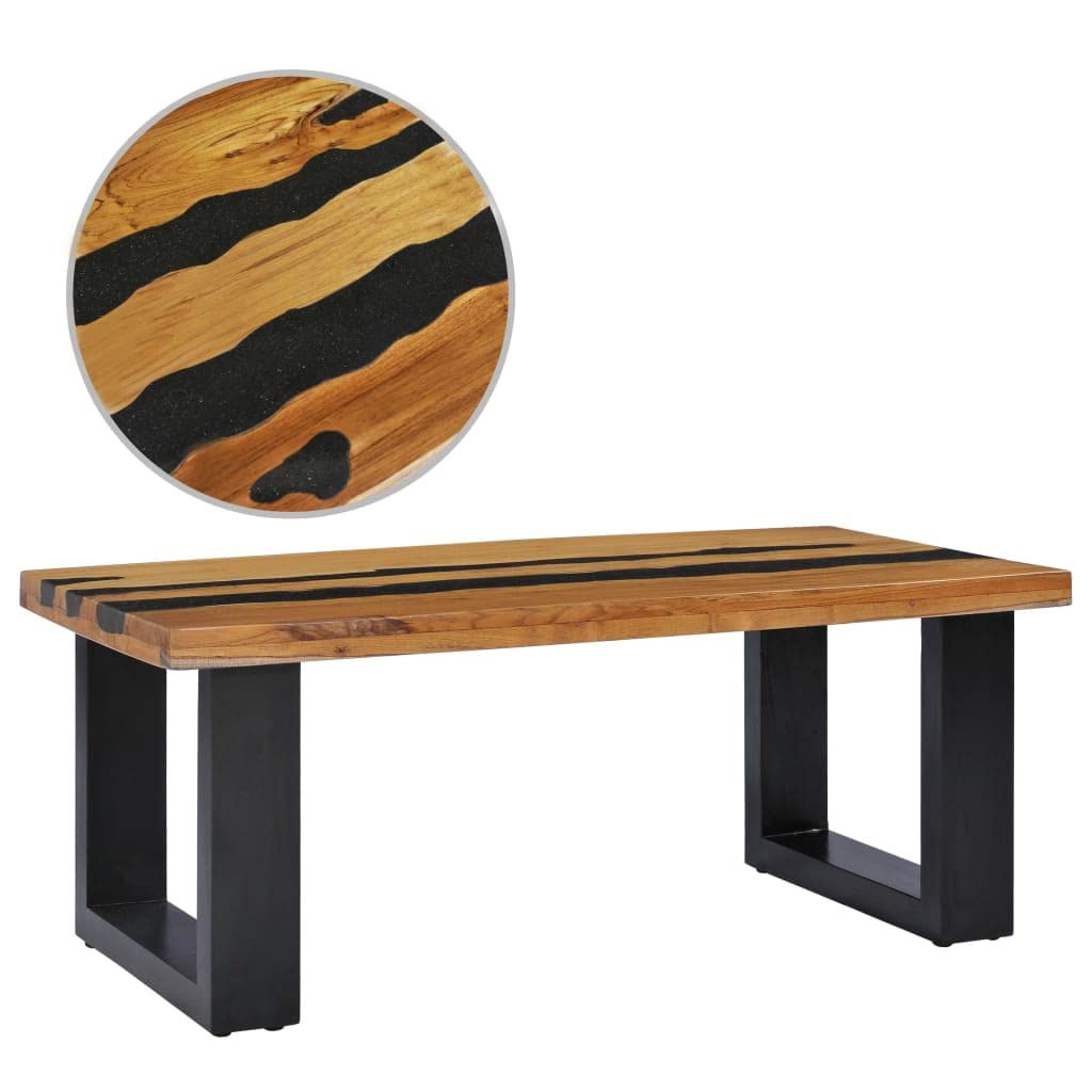 CHARMMA Teak Wood Coffee Table with Lava Stone - 39.3
