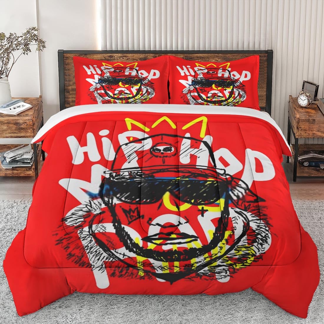 Queen Size Comforter Set - Soft Music Baseball King Royal Bedding for Kids & Adults | Rapper Crown Rap Design with 2 Pillowcases | Perfect for Bedroom Decor, Gift for Music Lovers & Teen Room Makeover