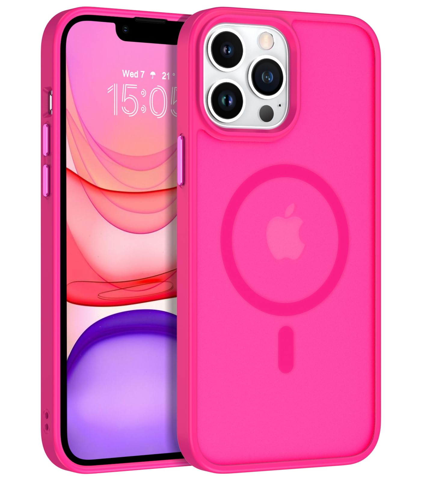 BENTOBEN iPhone 13 Pro Max Case (6.7 Inch) - Magnetic Slim Protective Cover Compatible with MagSafe | Shockproof Translucent Matte Finish | Hot Pink | Perfect for Work, Travel & Everyday Use