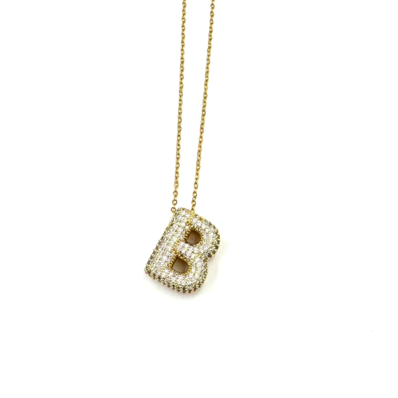 Ashley Gold Stainless Steel Gold Plated CZ Bubble Letter Pendant Necklace for Women - Trendy Layered Jewelry for Casual Outfits & Special Occasions