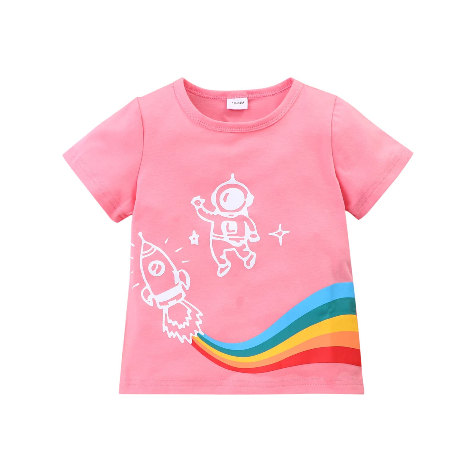 Rainbow Rocket Graphic Toddler Short Sleeve T-Shirt - Soft Cotton Casual Tee for Boys & Girls (1-5 Years) - Perfect for Playdates, Daycare & Summer Outfits