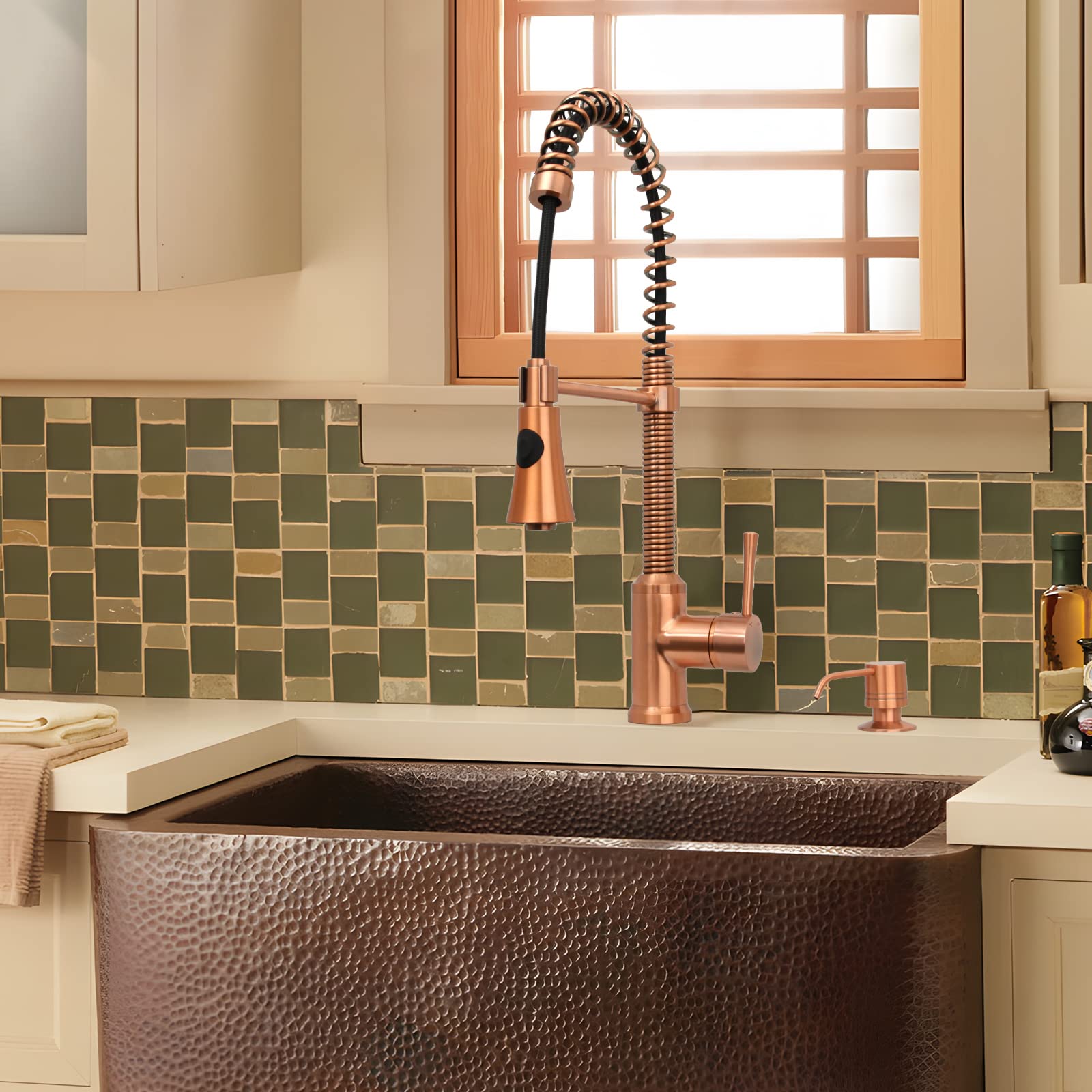 Akicon Brass Pull Down Kitchen Faucet - High Arc Sprayer for Sink (Copper) - Perfect for Modern Kitchens
