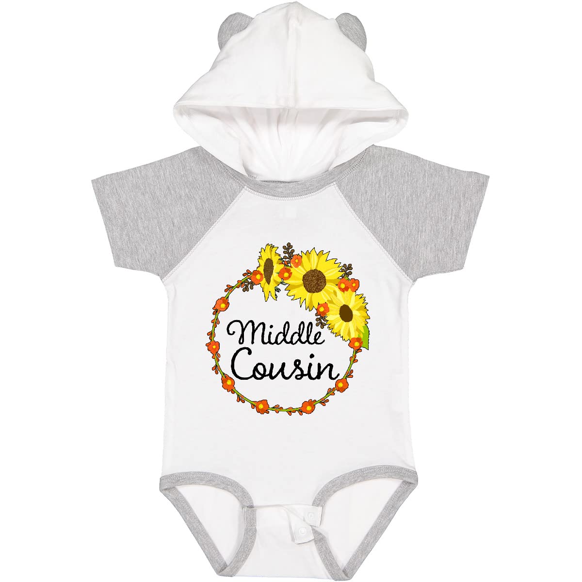 Inktastic Middle Cousin Sunflower Wreath Baby Bodysuit - Cute Sunflower Outfit for Newborns & Infants - Perfect for Family Photos, Baby Showers & Special Occasions
