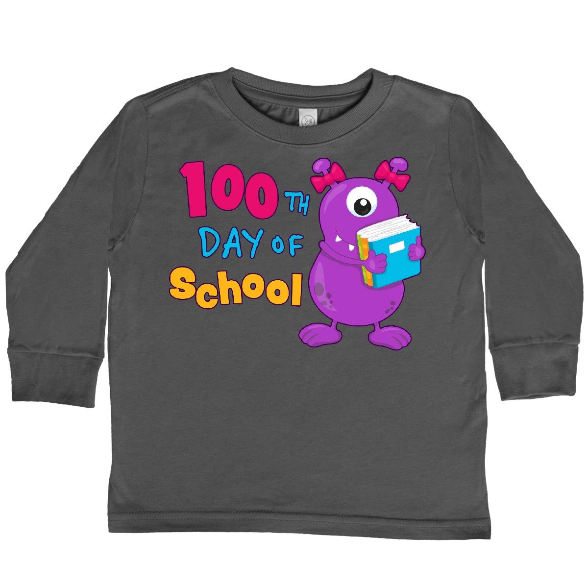 Inktastic 100th Day of School Cute Purple Monster Toddler Long Sleeve T-Shirt - Fun Kids Outfit for School Celebrations & Playdates