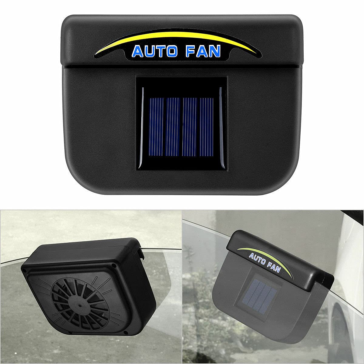 MACHSWON Portable Solar Car Fan - 12V Large Air Vent Fan for Automobiles | Car Air Cooler & Refresher | Black | Perfect for Road Trips & Hot Summer Days