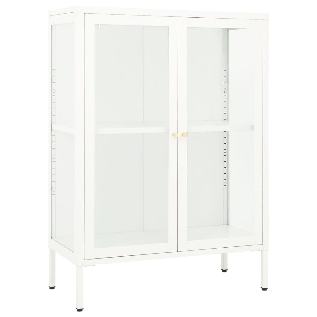 vidaXL Modern White Sideboard - Steel & Glass Storage Cabinet with Adjustable Shelf & Glass Door Compartments | Perfect for Living Room, Dining Room & Home Office Organization