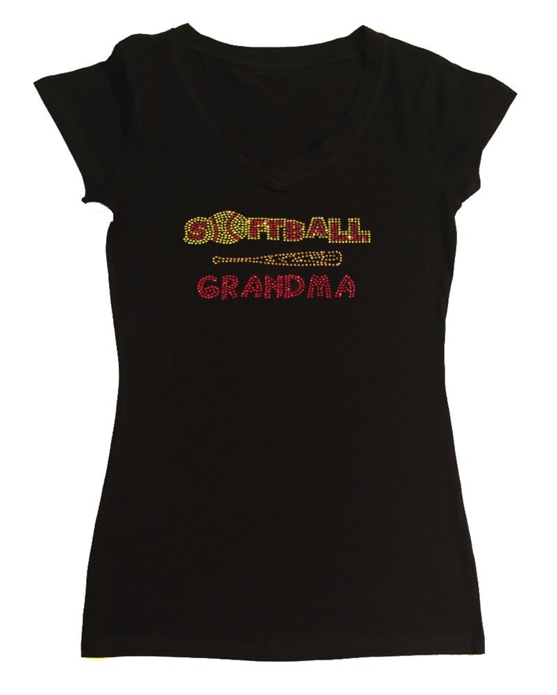 Sparkly Rhinestone Fitted Baseball Shirt for Women - Softball Grandma Graphic Tee with Bat Design - Perfect for Game Days, Team Spirit & Casual Wear