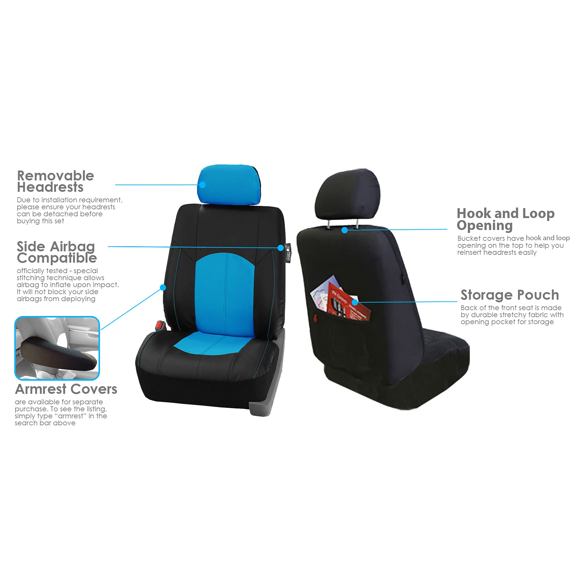 Premium FH Group Faux Leather Car Seat Covers - Airbag Compatible, Universal Fit for Cars, Trucks & SUVs (Front Seats Only, Blue) - Protect & Upgrade Your Vehicle Interior | Perfect for Daily Commutes, Road Trips & Family Adventures