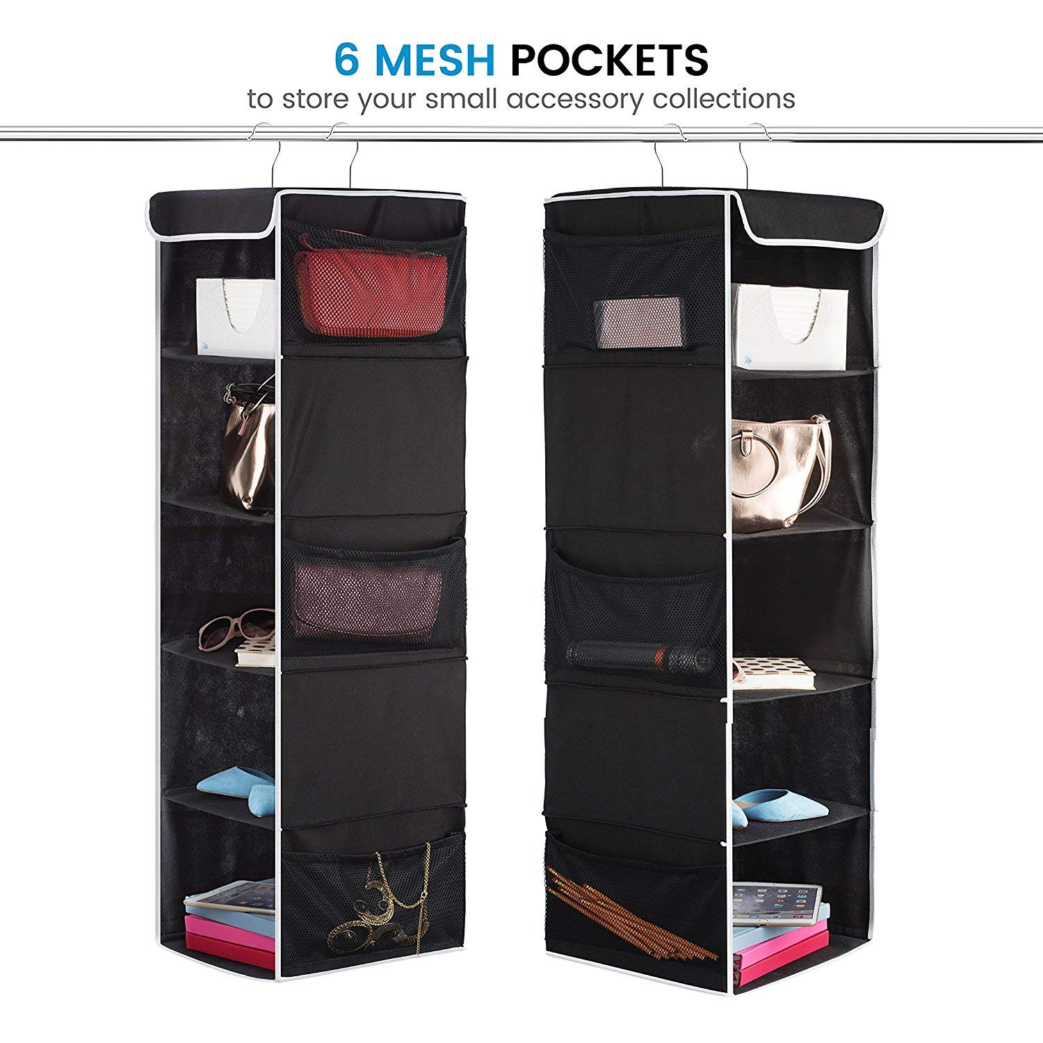 ZOBER 5-Shelf Hanging Closet Organizer - Space Saving Storage Shelves for Clothes, Towels & Toys - Perfect for Dorm Rooms, Kids Nursery & Home Closet Organization - Ideal for Small Spaces & Seasonal Storage