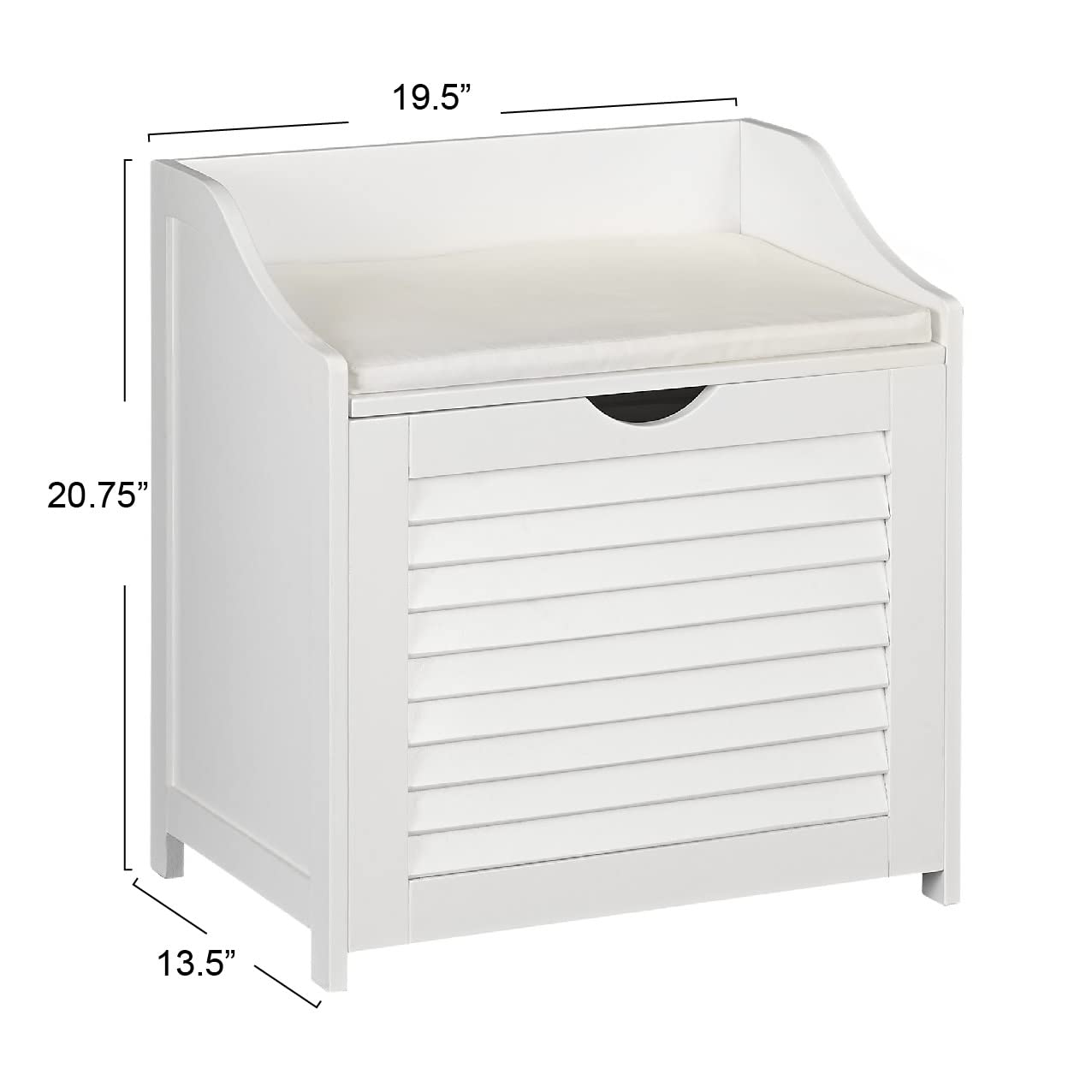 Household Essentials Single Load Hamper Cabinet Seat with Storage - White | Space-Saving Laundry Organizer for Bedroom, Bathroom & Closet