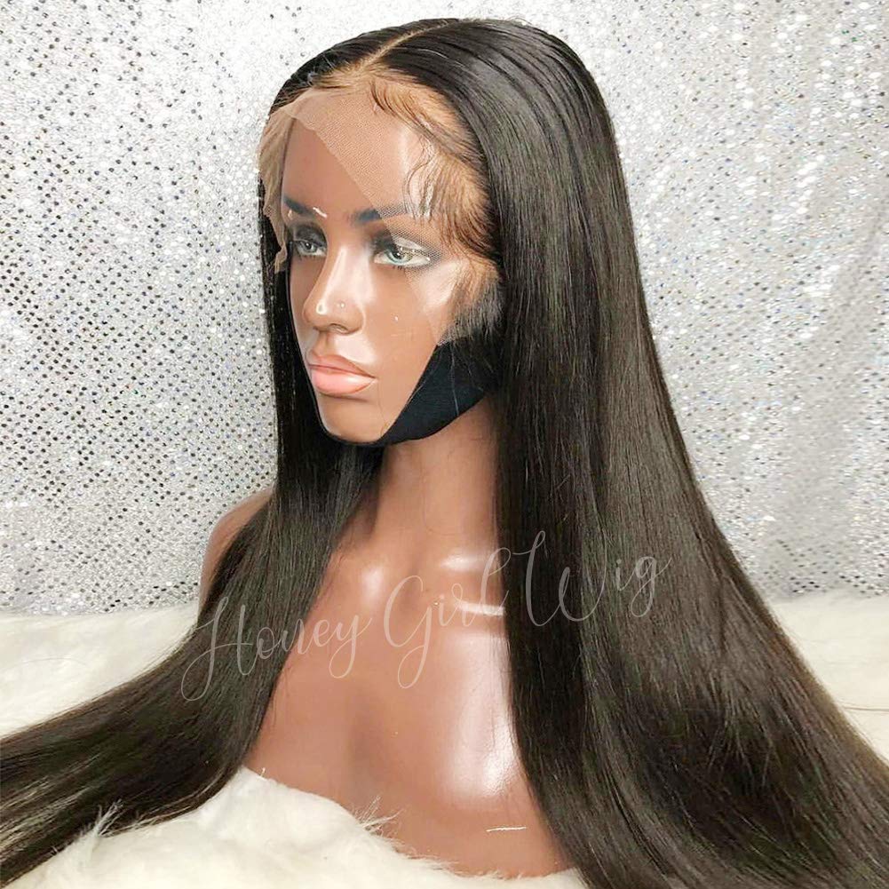 Brazilian Virgin Remy Human Hair Lace Front Wig for Black Women - 150% Density Silky Straight Glueless Wig with Baby Hair & Bleached Knots, Pre-Plucked, Natural Color, 14