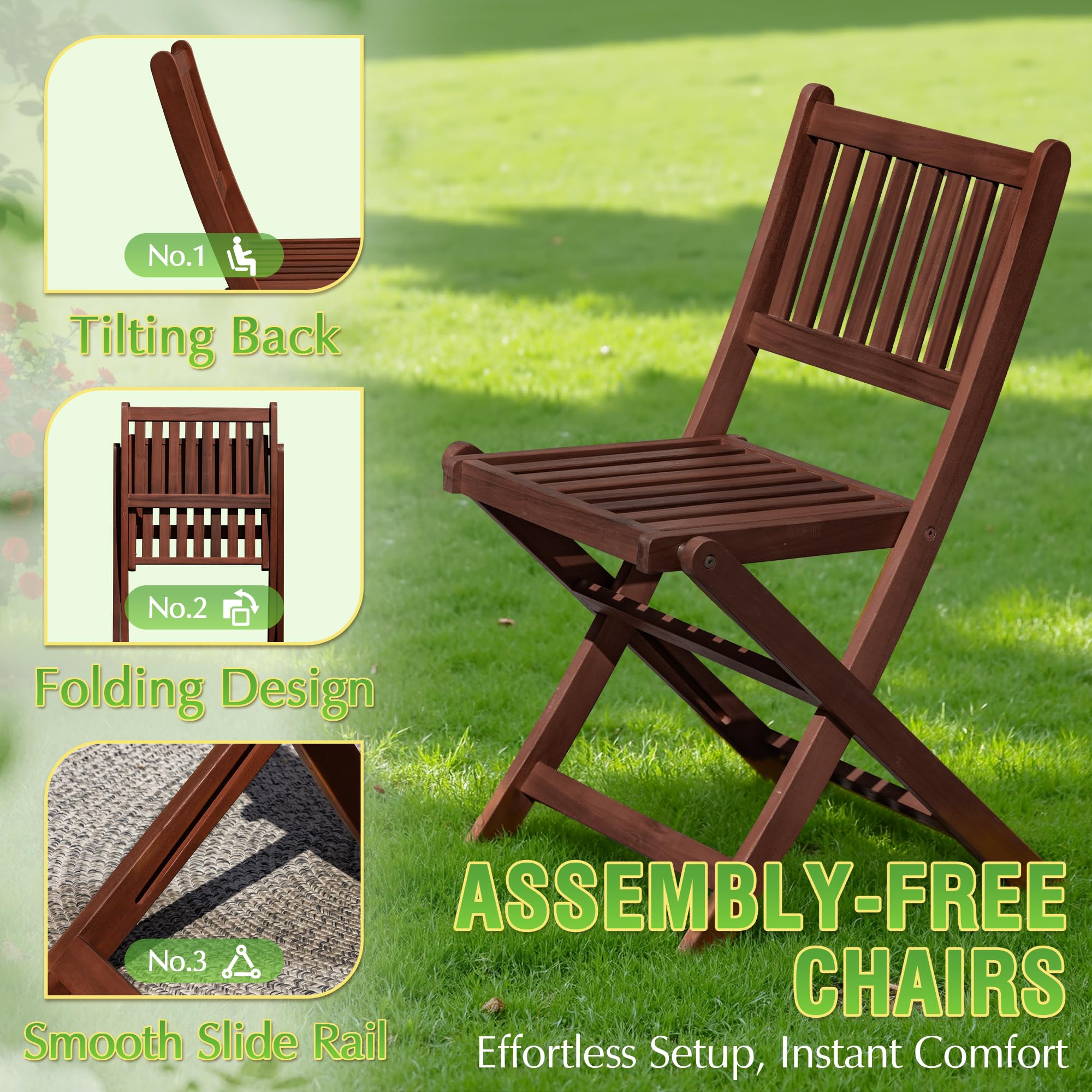 Greesum 5-Piece Outdoor Dining Set - Acacia Wood Patio Furniture with Folding Round Table & Chairs - All-Weather Backyard, Balcony, Porch, Deck & Garden Furniture Set (Dark Brown) - Perfect for Outdoor Entertaining, Family Gatherings & Relaxing in Your Garden
