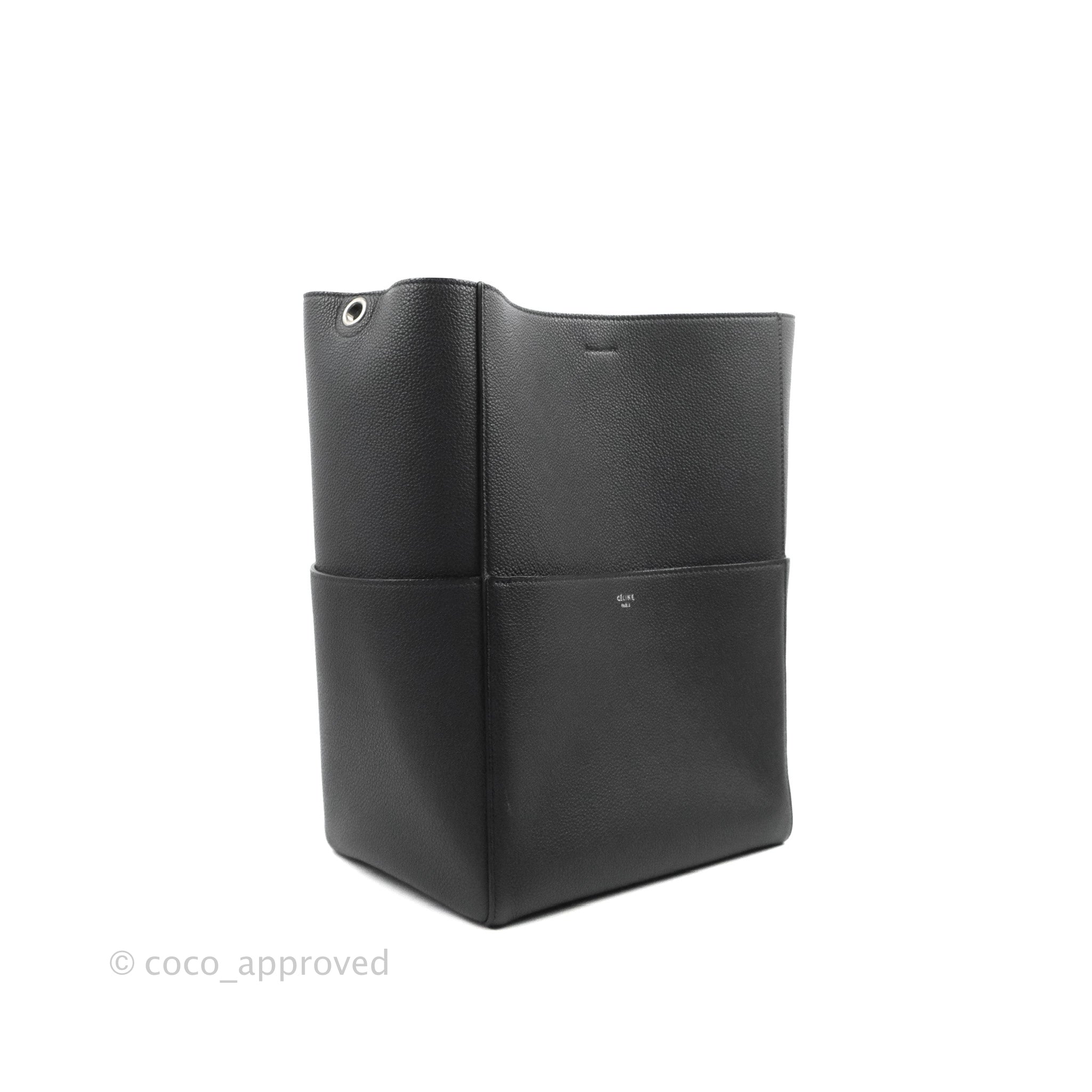 Celine Sangle Bucket Bag in Grained Calfskin - Premium Grey Leather Handbag for Women | Perfect for Work, Travel & Everyday Use