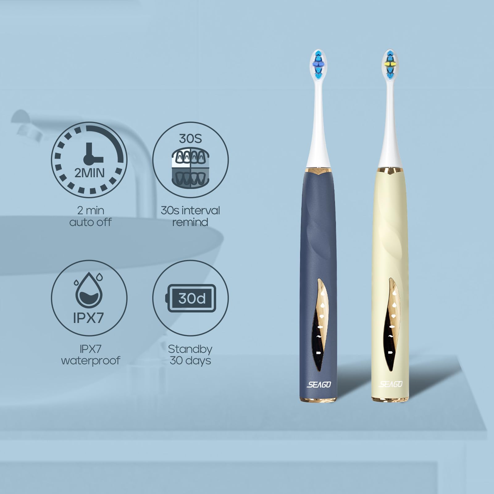 SEAGO Rechargeable Electric Toothbrush for Adults - 8 Brush Heads, 5 Cleaning Modes with Smart Pressure Sensor | Perfect for Travel, Home & Daily Oral Care Routine