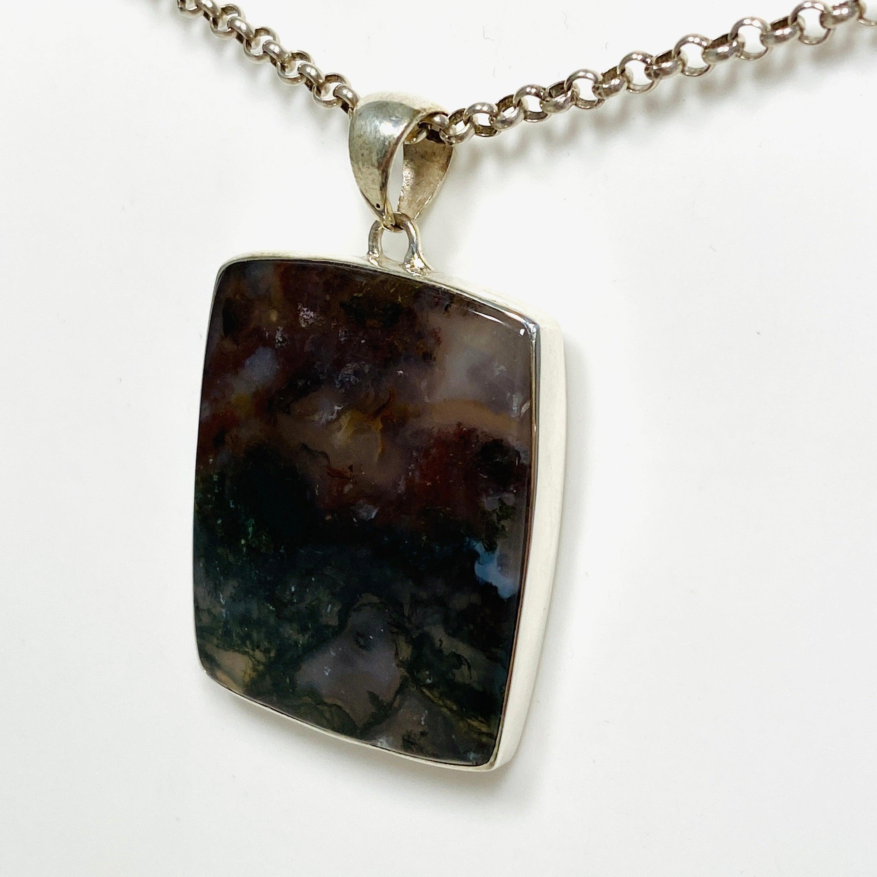 Natural Moss Agate Rectangular Pendant Necklace - KPGJ3629 | Healing Crystal Jewelry for Meditation, Yoga & Spiritual Gifts