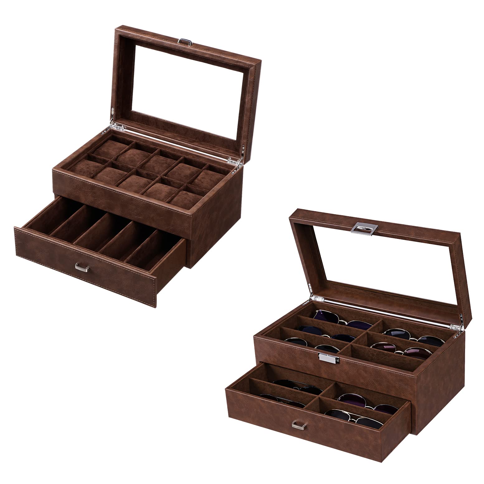 BEWISHOME 12-Slot Sunglasses Organizer Case for Women & Men - Portable Eyewear Storage Holder for Travel, Home, Office, and Car Use