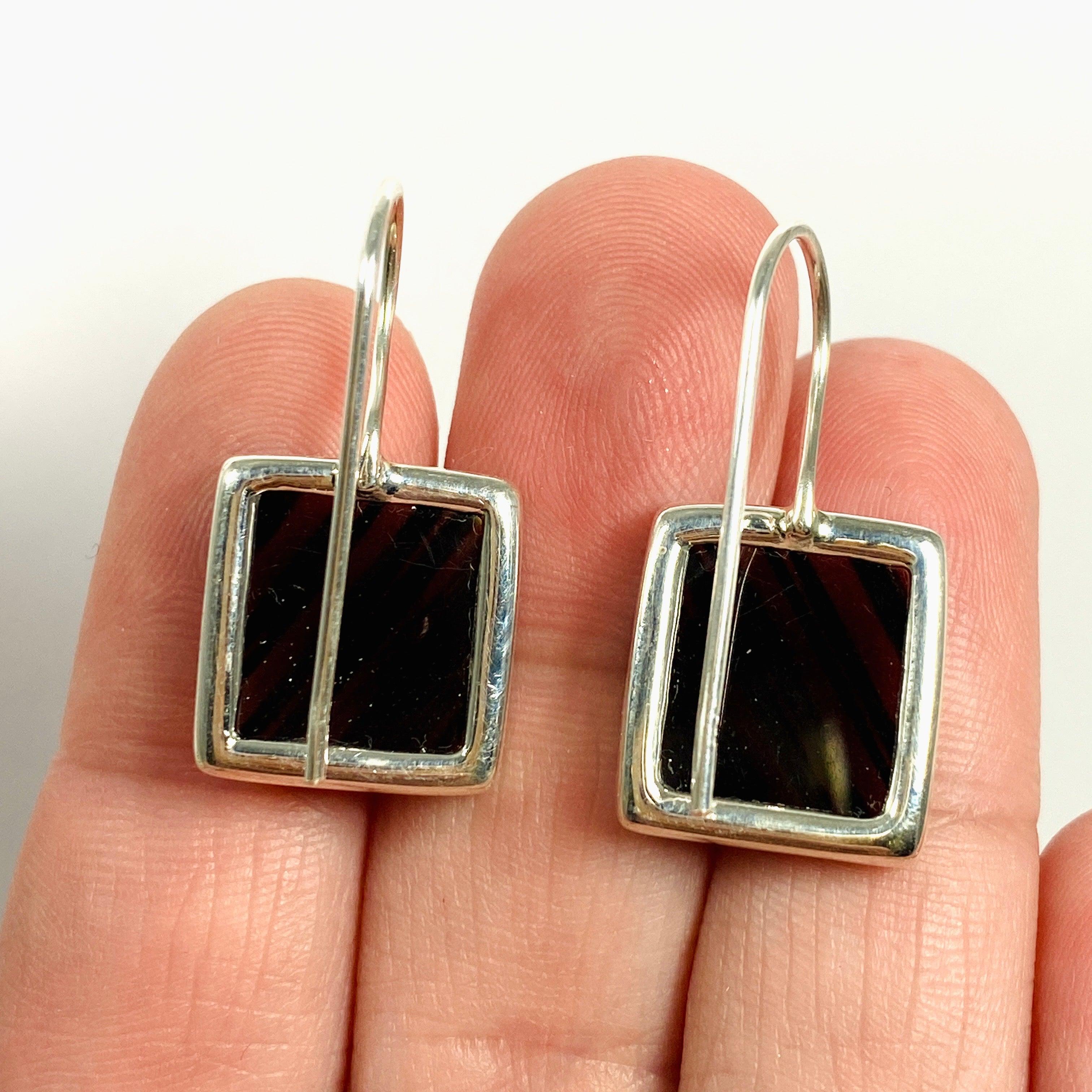 Midnight Obsidian Square Hook Earrings for Women - Elegant Black Gemstone Jewelry Gift for Parties, Weddings & Evening Events - KEGJ1350
