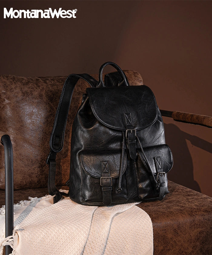 Montana West Buckle Backpack for Women - Stylish Leather Backpack Purse with Adjustable Straps - Perfect for Work, Travel & Everyday Use