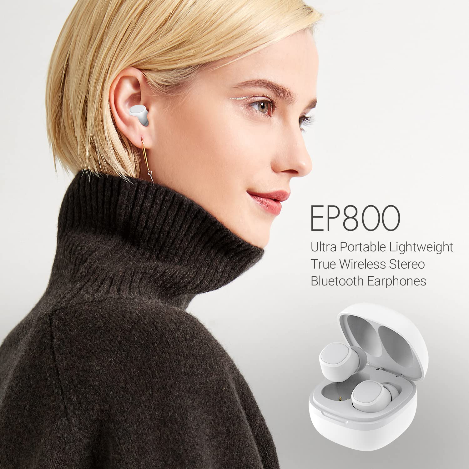August EP800 Wireless Earbuds with Charging Case - Bluetooth 5.0 Headphones with Deep Bass, IPX5 Waterproof & Noise Cancelling Mic for Running, Gym & Workout (White) | Perfect for Sports, Commuting & Travel