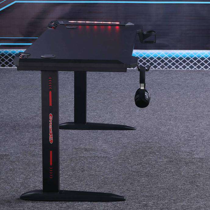 140cm RGB Gaming Desk with LED Lights - Carbon Fiber L-Shaped Computer Table for Home Office & Gaming Setup - Black (Perfect for PC Gaming, Streaming & Workspace)