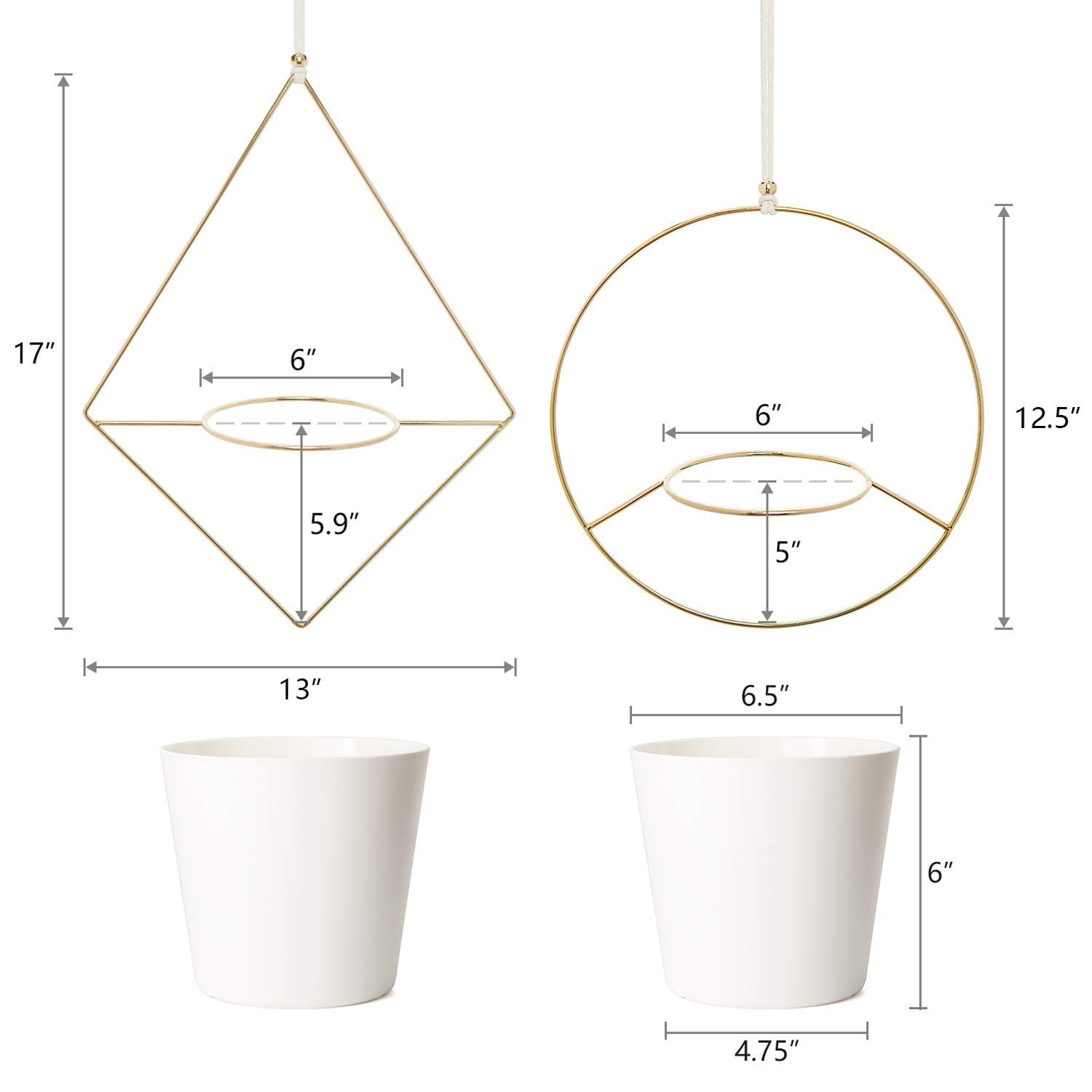 **Mkono Ceramic Hanging Planters Set of 2 - 8 Inch Shallow & 6 Inch Deep for Indoor & Outdoor Plants - Boho Metal Hangers with Plastic Pots - Perfect for Home, Garden, Patio, and Balcony Decor**