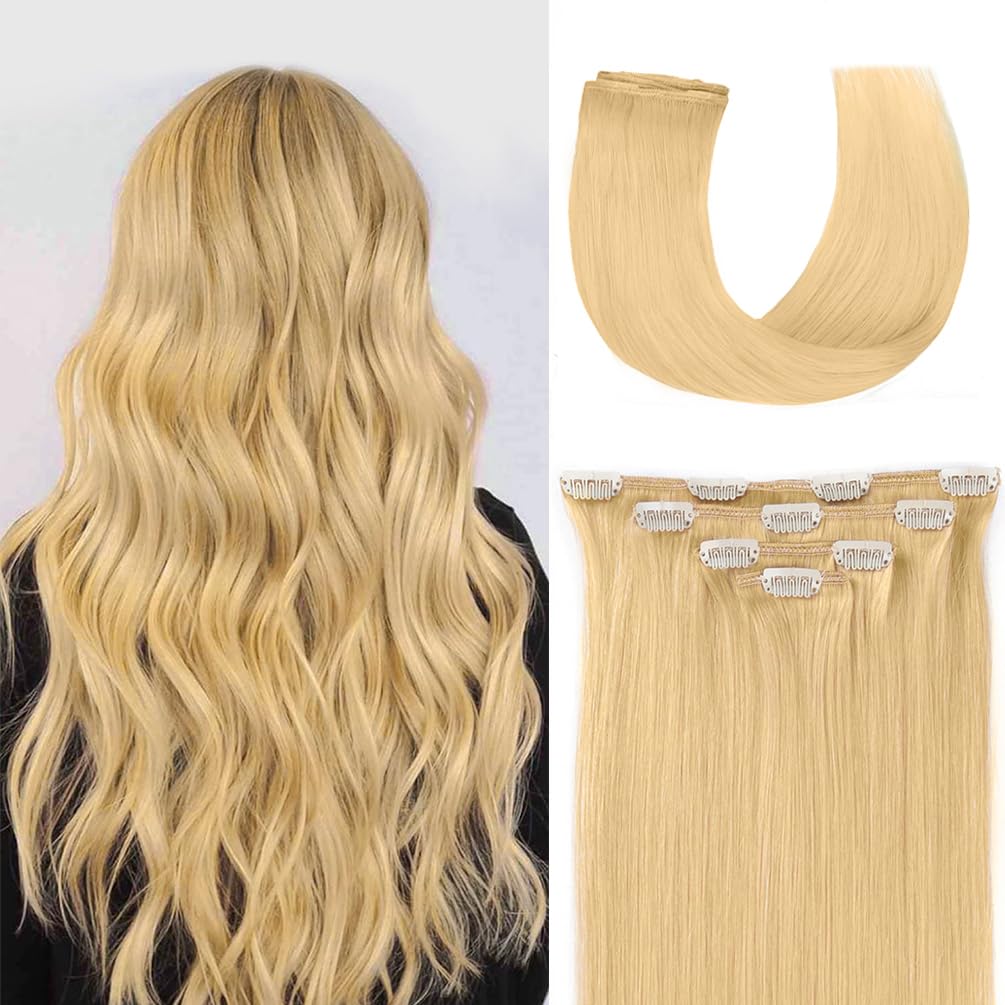 Silky Straight Clip-In Human Hair Extensions for Women – 50g, 14 Inch, 4-Piece Bleach Blonde – Perfect for Daily Styling, Parties & Special Occasions