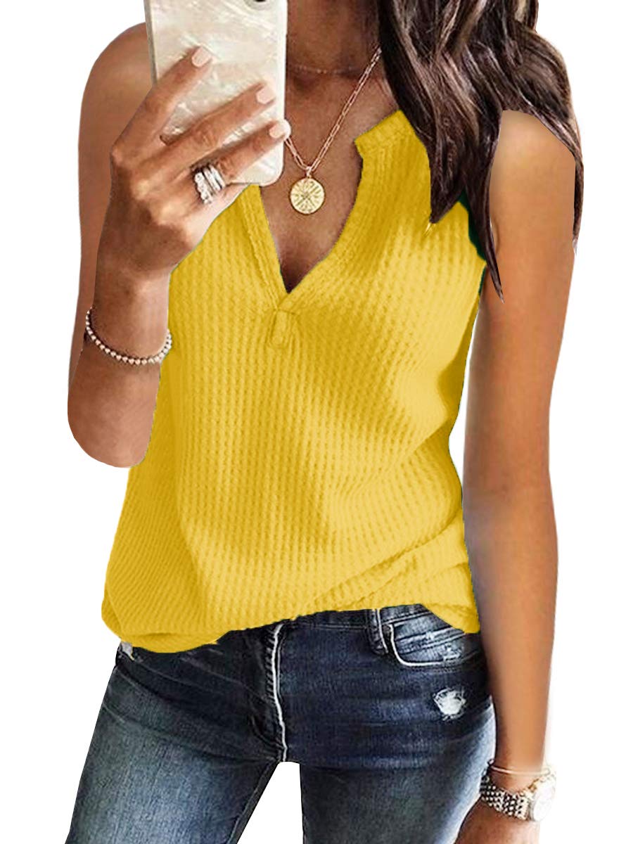 Women's V-Neck Waffle Knit Tank Tops - Summer Casual Sleeveless Loose Fit Tee Shirts for Women | Perfect for Beach, Gym, Yoga & Everyday Wear