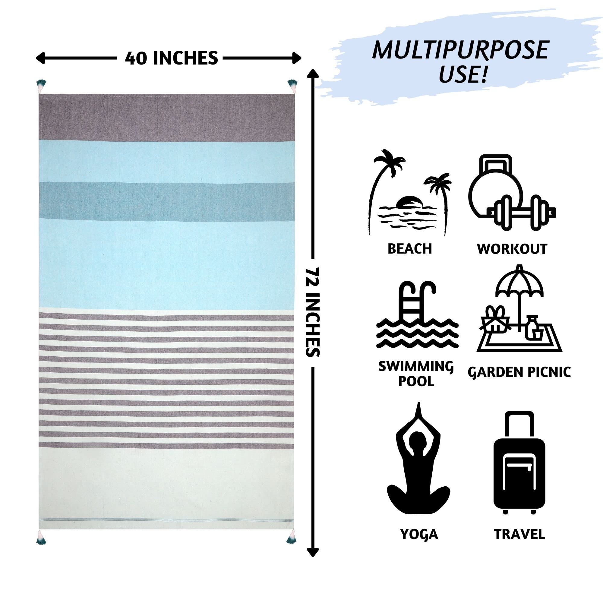 Folkulture Oversized Striped Beach Towel 40x72 - Quick Dry, Sandproof, Includes Tote Bag - Perfect for Pool, Beach, Vacation & Outdoor Activities