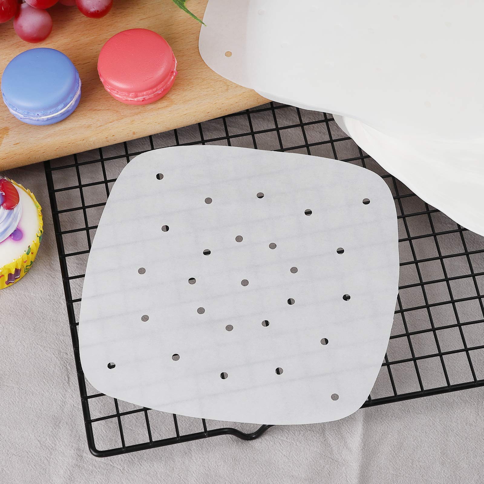 100-Pack 8.5 Inch Square Air Fryer Disposable Paper Liners - Premium Perforated Parchment Steaming Papers, Non-Stick Steamer Mat for Baking, Cooking & Steaming | Perfect for Air Fryers, Instant Pots & Microwave Ovens