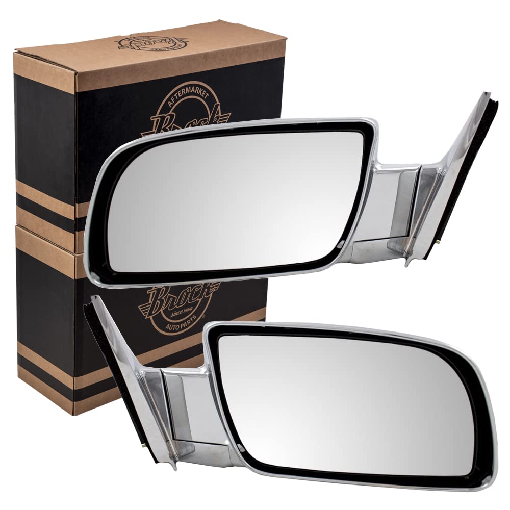 Brock Replacement Manual Chrome Mirrors Set - Driver & Passenger Side Compatible with Chevy C/K Pickup, Suburban, Blazer, GMC Yukon, Tahoe | Durable Truck Accessories for Off-Road & Daily Driving