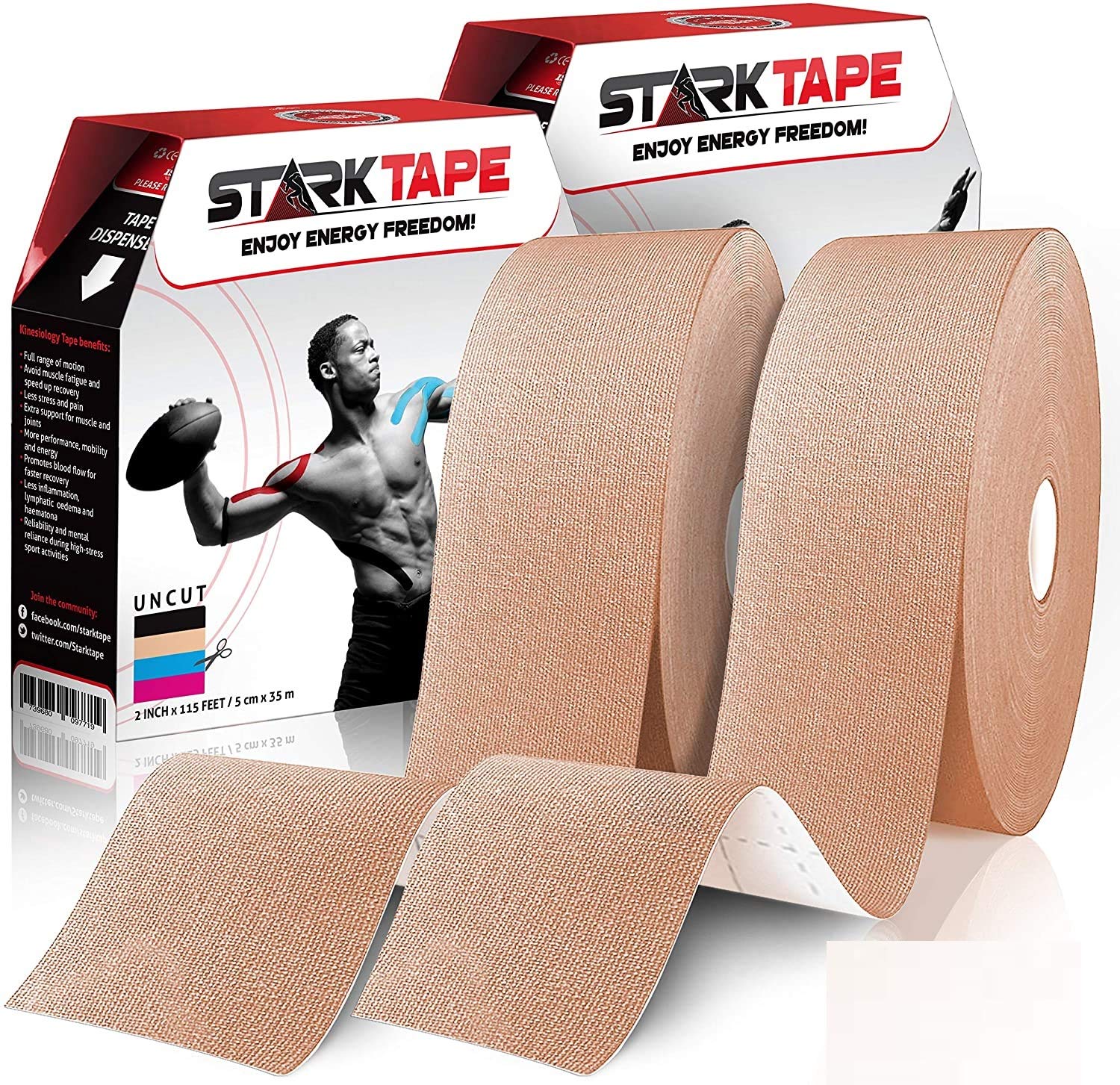 Professional Kinesiology Tape 2 Pack - Sensitive Skin Sports & Physical Therapy Tape for Knee, Shoulder, Ankle Pain Relief - Beige | Muscle Support for Athletes, Post-Workout Recovery & Injury Rehabilitation